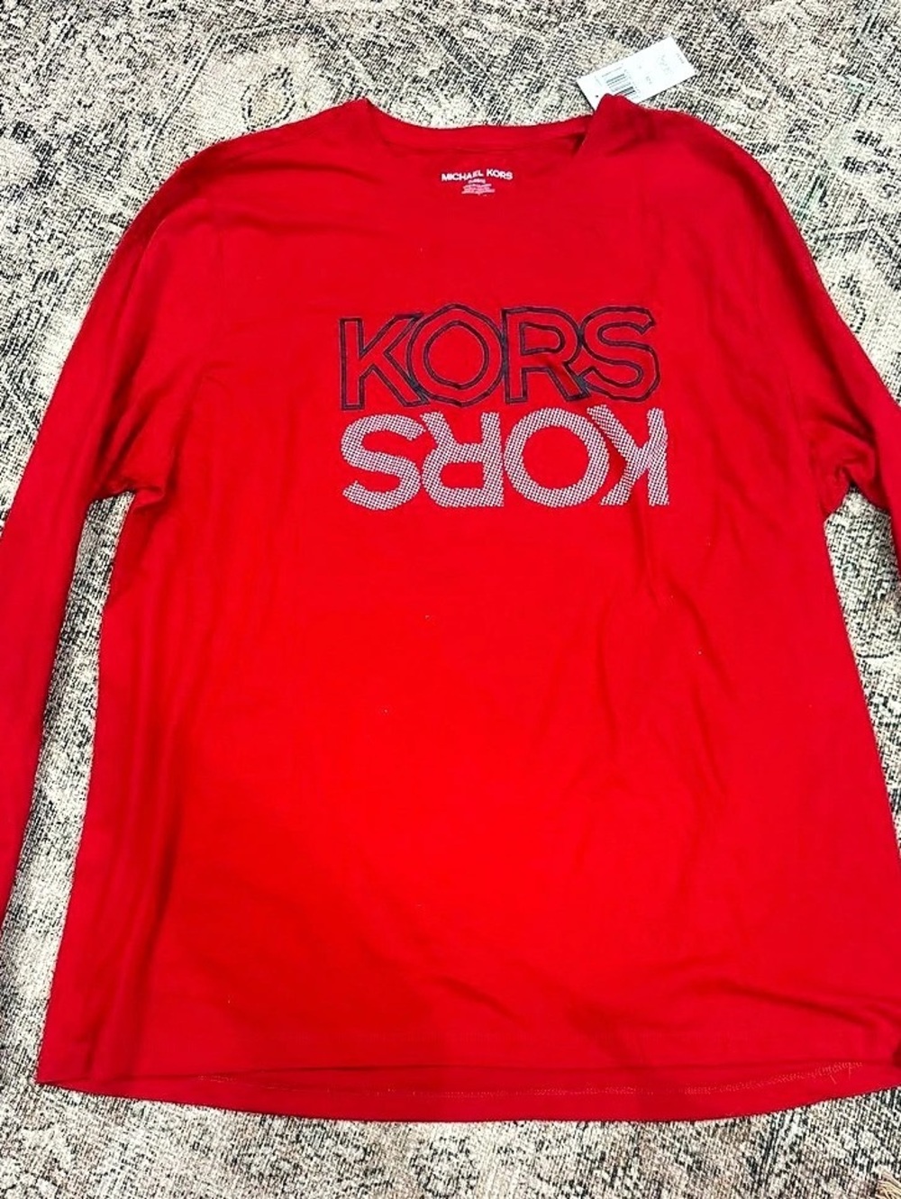 Michael Kors Long Sleeve Logo Tee in Red XL NWT